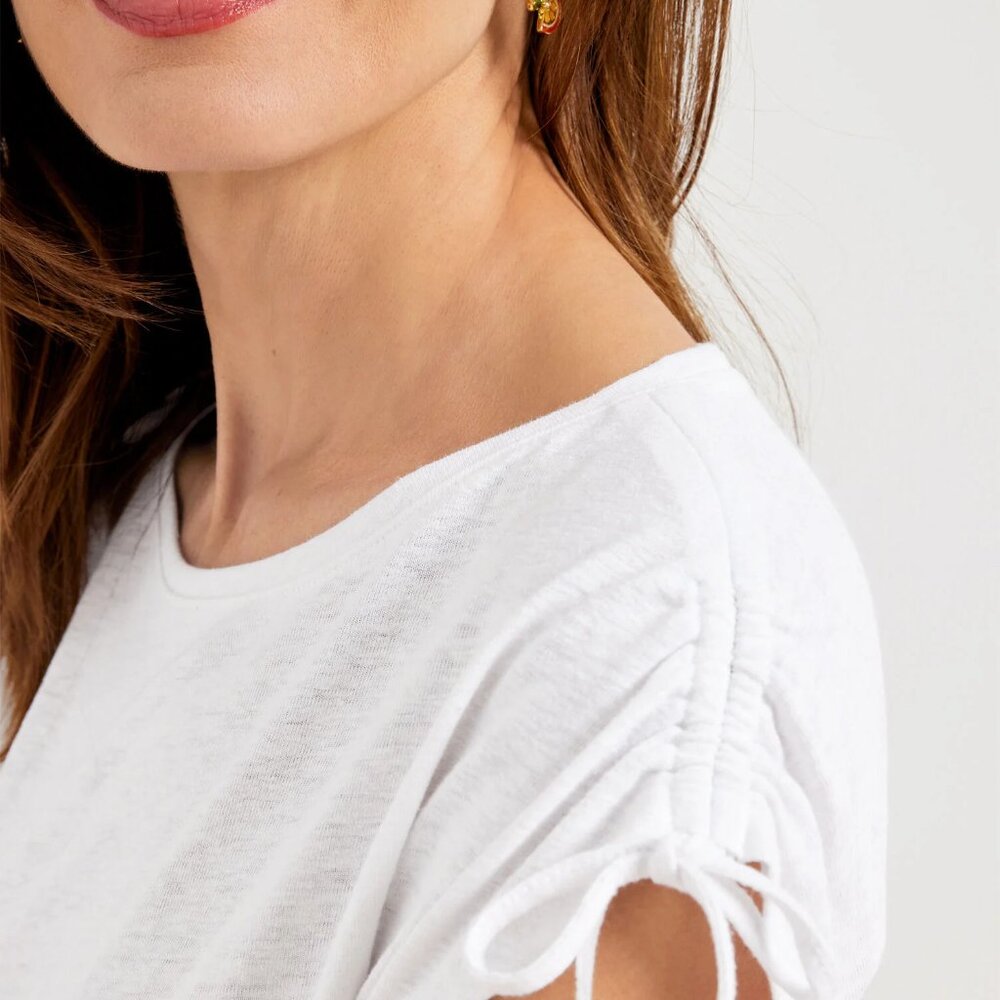 Talbots Cinched Shoulder Tie Bateau Neck Tee - White woman's size XLP